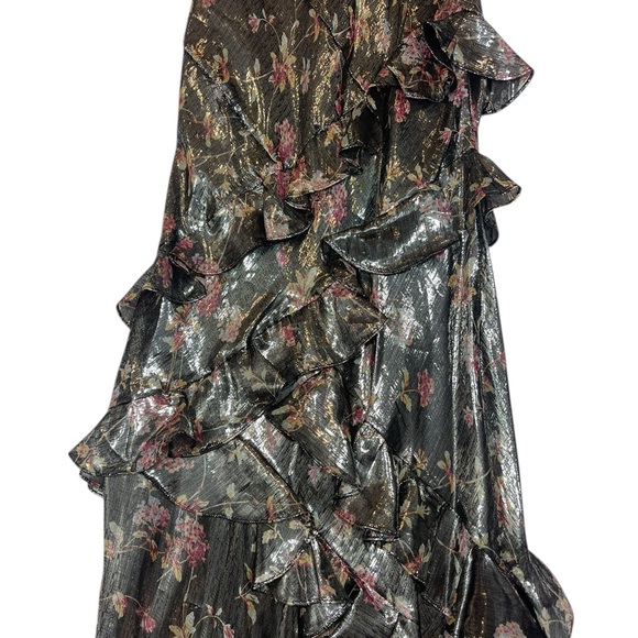 LoveShackFancy Silk Silver Floral Ruffle Maxi Formal Dress Size 6 NEW - Picture 10 of 16